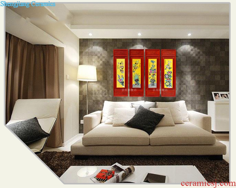 Jingdezhen modern ceramic artists sitting room adornment furnishing articles chrysanthemum patterns in hotel four screen porcelain plate painting