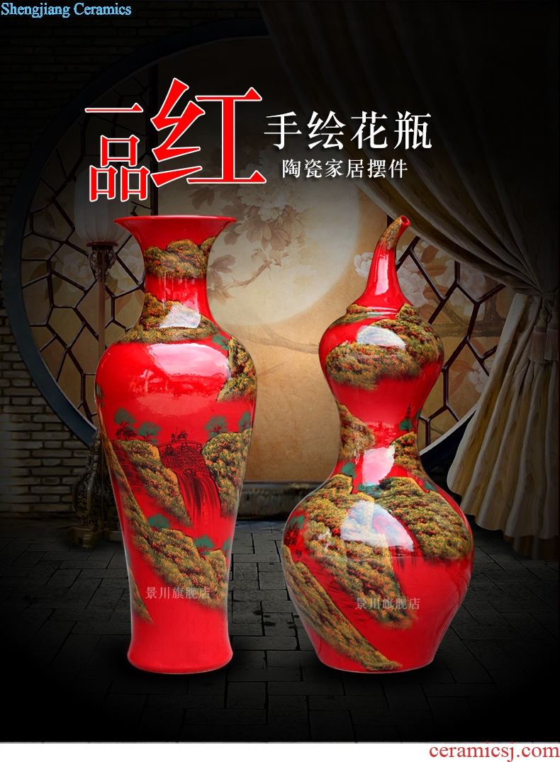China jingdezhen ceramics high temperature red large vase hand-painted landscape painting gourd porcelain decorative furnishing articles