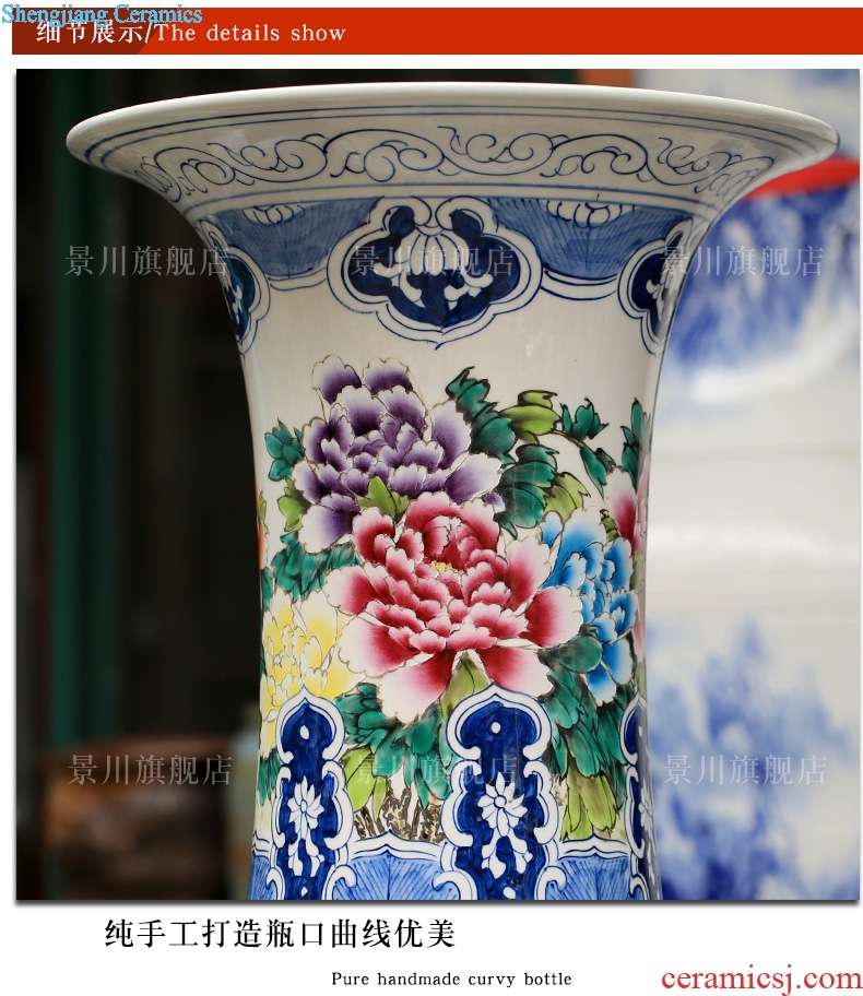 Jingdezhen ceramic powder enamel vase peony flowers prosperous big household furnishing articles sitting room of large hotel decoration