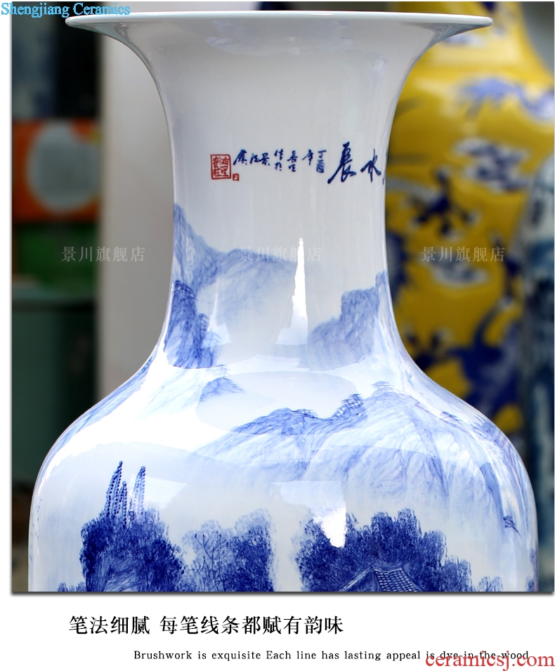 Jingdezhen blue and white porcelain ceramic big vase hand-painted mountain high ShuiChangTu furnishing articles sitting room of Chinese style household ornaments