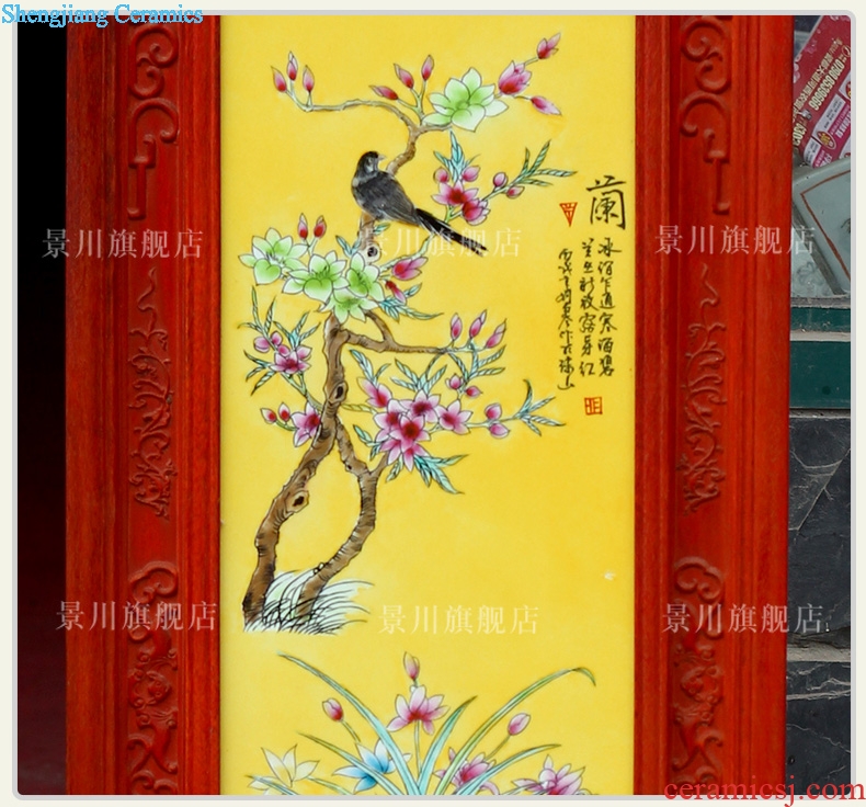 Jingdezhen modern ceramic artists sitting room adornment furnishing articles chrysanthemum patterns in hotel four screen porcelain plate painting