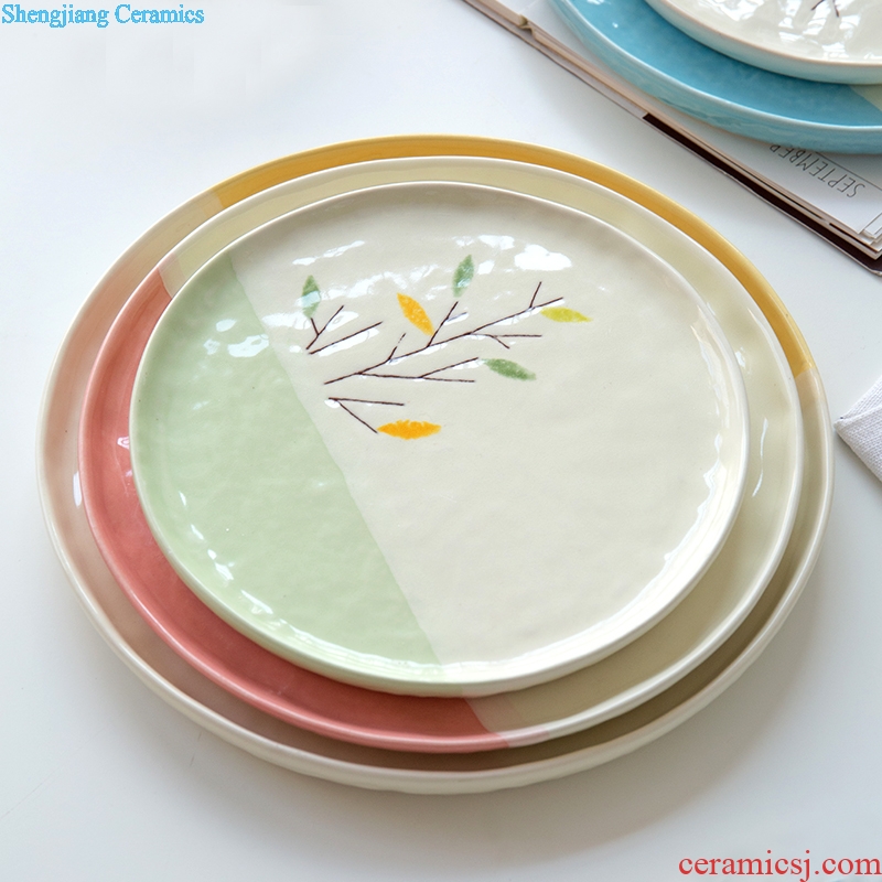 Ijarl million jia household Korean ceramic round flat shallow dish creative steak plate of pasta dish tableware grove