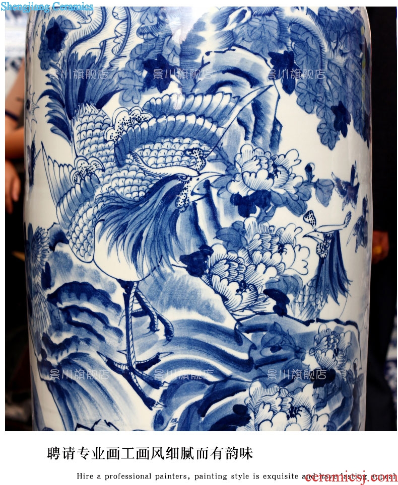 Blue and white porcelain of jingdezhen ceramic hand-painted birds pay homage to the king of large vases, home sitting room hotel decoration furnishing articles