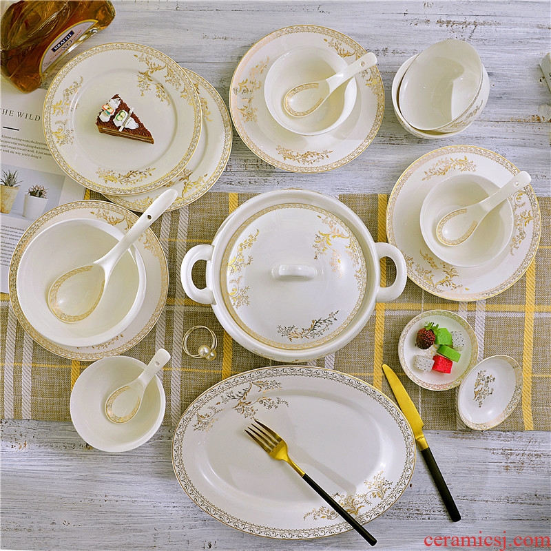 Jingdezhen ceramics tableware household eat simple ceramic dishes suit Chinese style new plate combination spoon chopsticks
