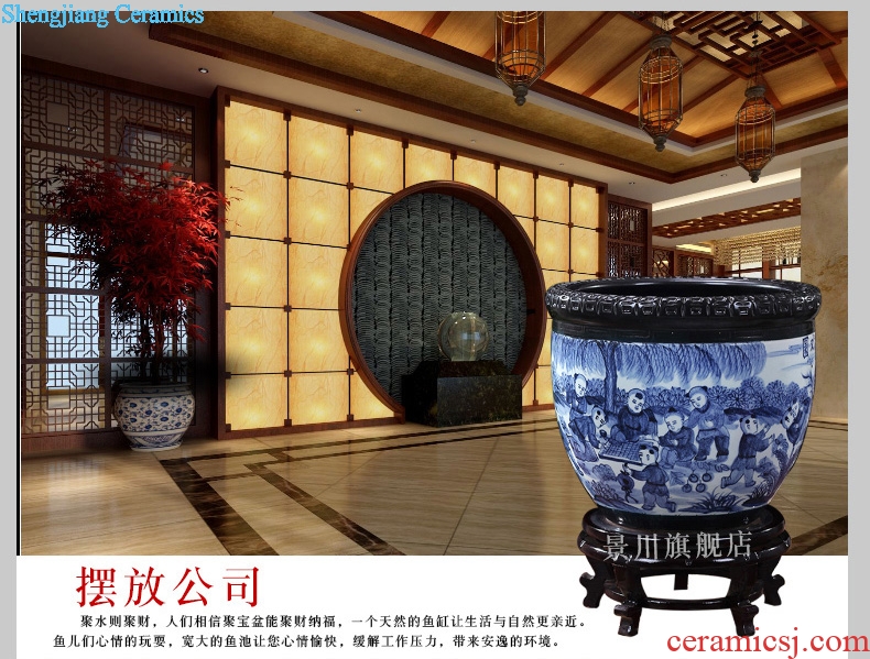 Jingdezhen ceramic VAT landing place extra large fortune sitting room feng shui blue aquarium town house hotel company