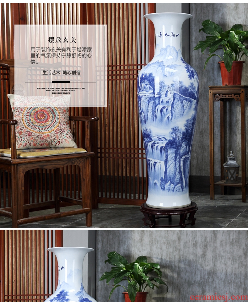 Jingdezhen ceramic fish landing big vase hand-painted lotus landscape ceramic vase sitting room home decoration