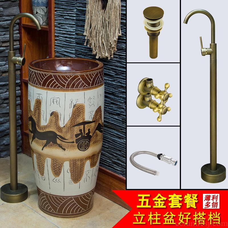 JingYan retro carriage art pillar basin ceramic basin of pillar type lavatory basin vertical lavabo one-piece column