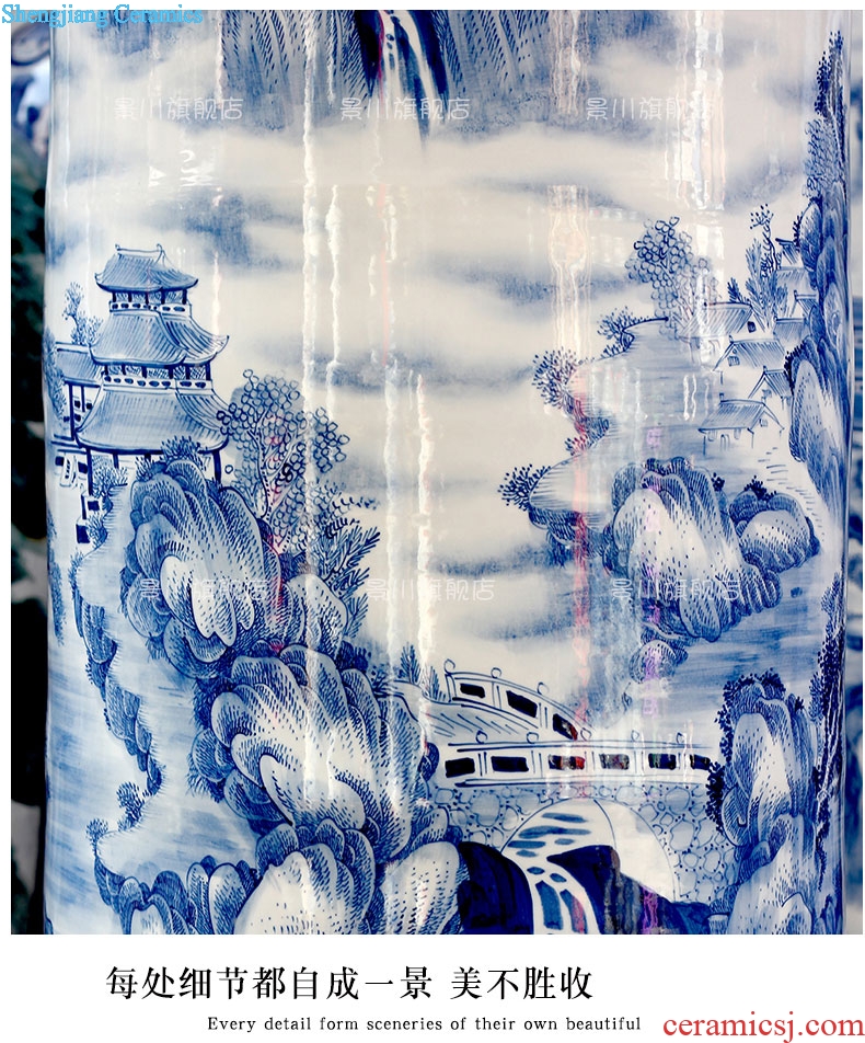 Hand-painted kumsusan river blue and white porcelain vases, pottery and porcelain landing big quiver jingdezhen ceramics furnishing articles