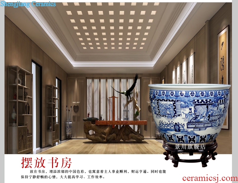 Hand-drawn characters archaize big fish tank of blue and white porcelain jingdezhen chinaware lotus sleep bowl lotus tortoise calligraphy and painting cylinder