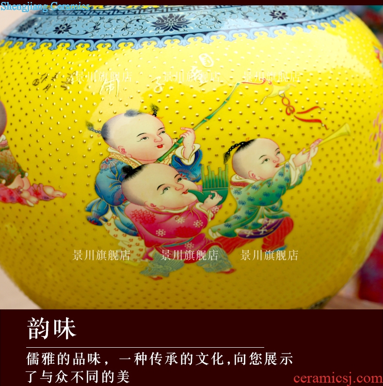 Jingdezhen famille rose porcelain lad make spring big vase home sitting room floor furnishing articles of modern classic craft ornaments