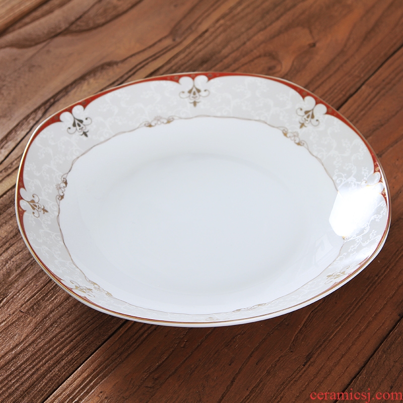 Jingdezhen ceramic household round food dish creative bone porcelain dumpling dish single soup plate plate microwave tableware
