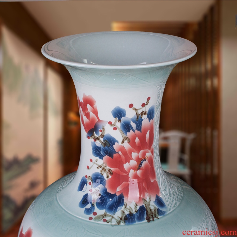 Day hao jingdezhen hand-painted ceramic vase lotus harbinger figure of large sitting room hotel home handicraft furnishing articles