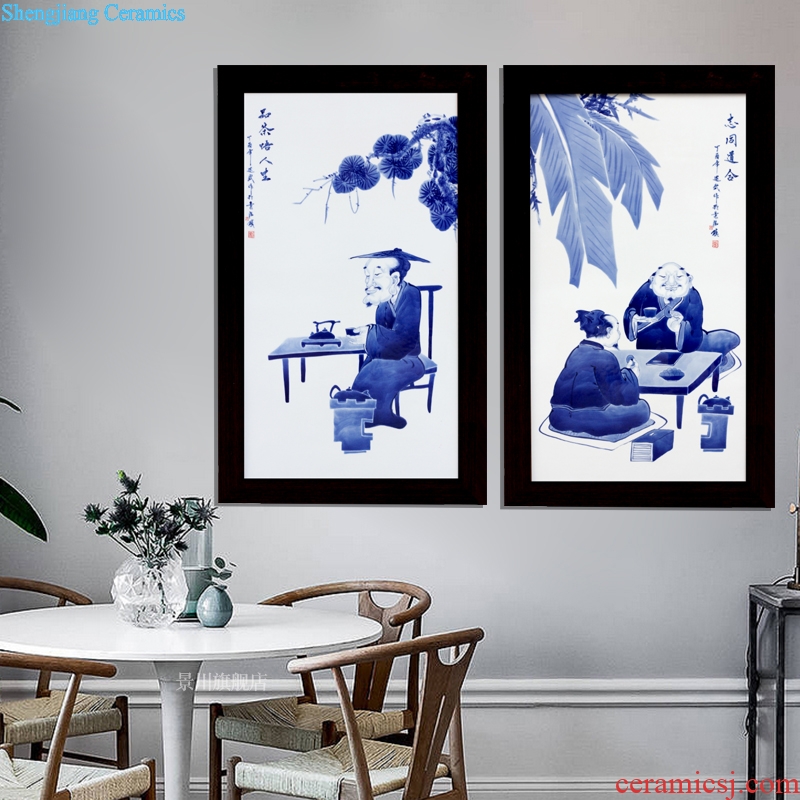 Jingdezhen blue and white porcelain hand-drawn characters porcelain plate painting sofa setting wall adornment home sitting room hangs a picture of ceramic painting
