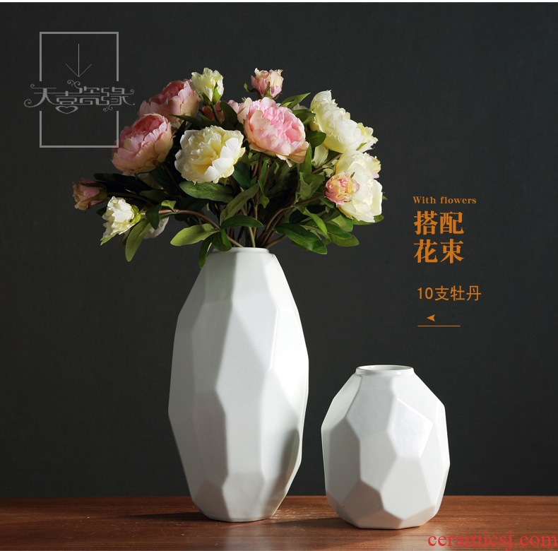 Nordic contemporary and contracted white ceramic vase furnishing articles European sitting room flower arranging dried flowers, household soft adornment