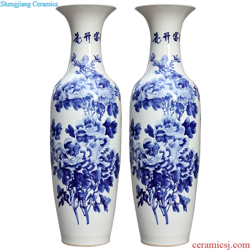 Hand-painted peony landing big vase of blue and white porcelain of jingdezhen ceramics furnishing articles home decoration