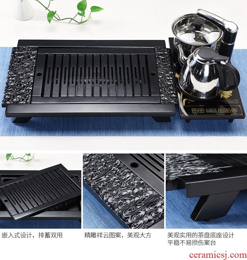 The cabinet of a complete set of ceramic tea set household contracted and contemporary kung fu tea tray four unity electrothermal furnace tea cups