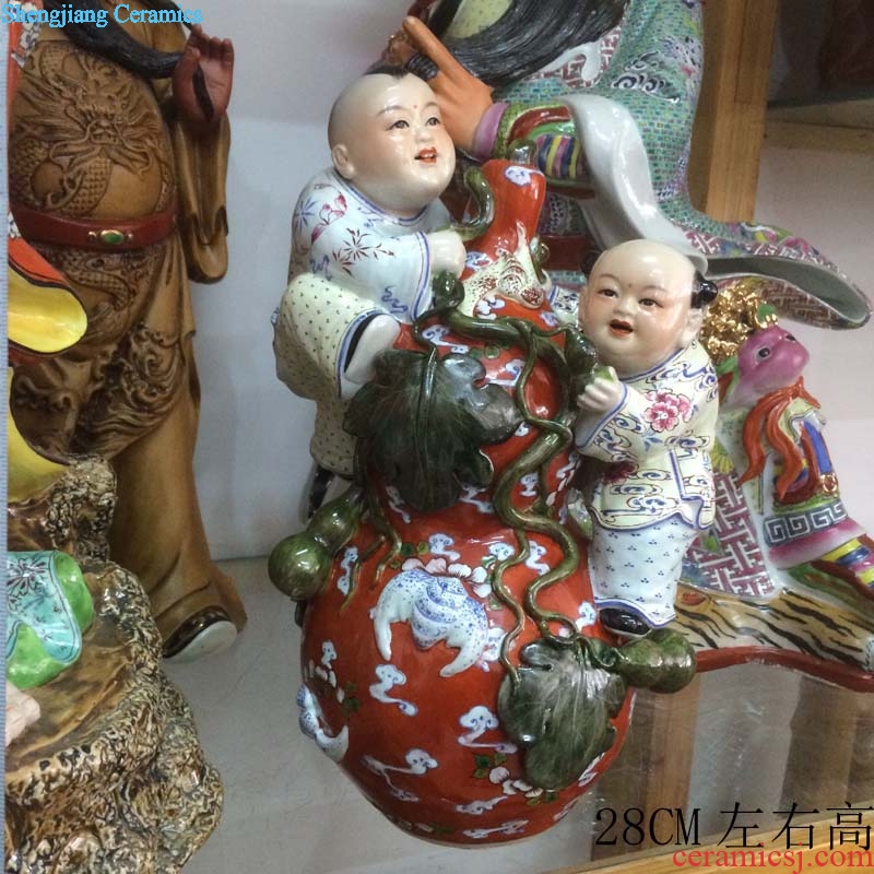 Jingdezhen porcelain tong qu tong qu five blessings sculpture gourd 52 cm high display furnishing articles furnishing articles 28 cm