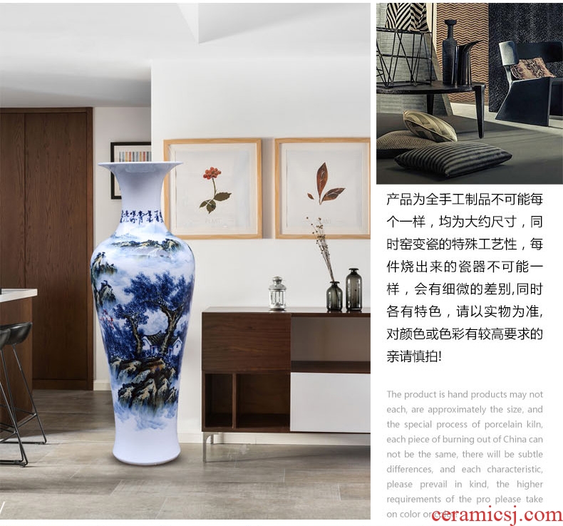 Jingdezhen ceramic floor day hao big vase hand-painted lotus landscape ceramic vase sitting room home decoration