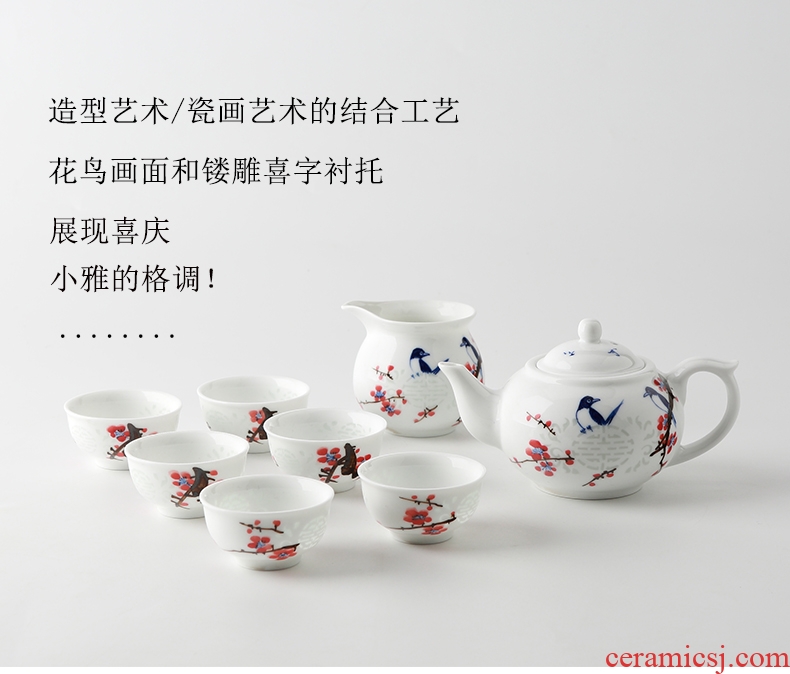 DH jingdezhen blue and white porcelain kung fu tea set suit household hand-painted ceramic teapot teacup and exquisite tea sets
