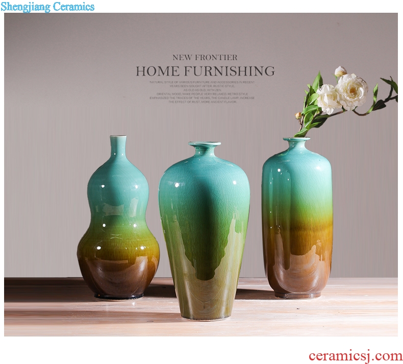 Jingdezhen ceramics kiln crack glaze vase three-piece home furnishing articles mesa of contemporary sitting room adornment