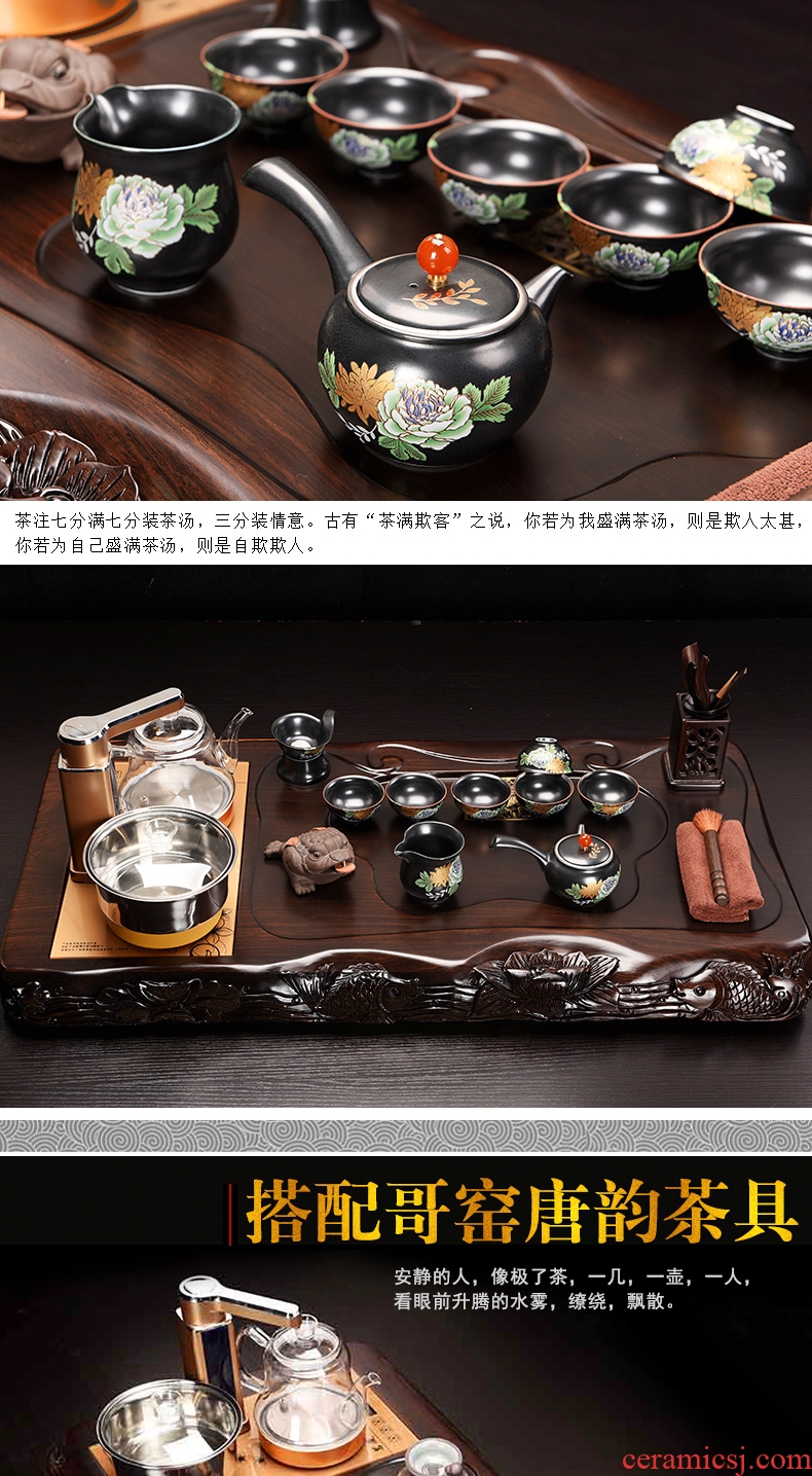 Beauty cabinet ebony tea set four one automatic tea tray purple ceramic teapot household solid wood tea sets