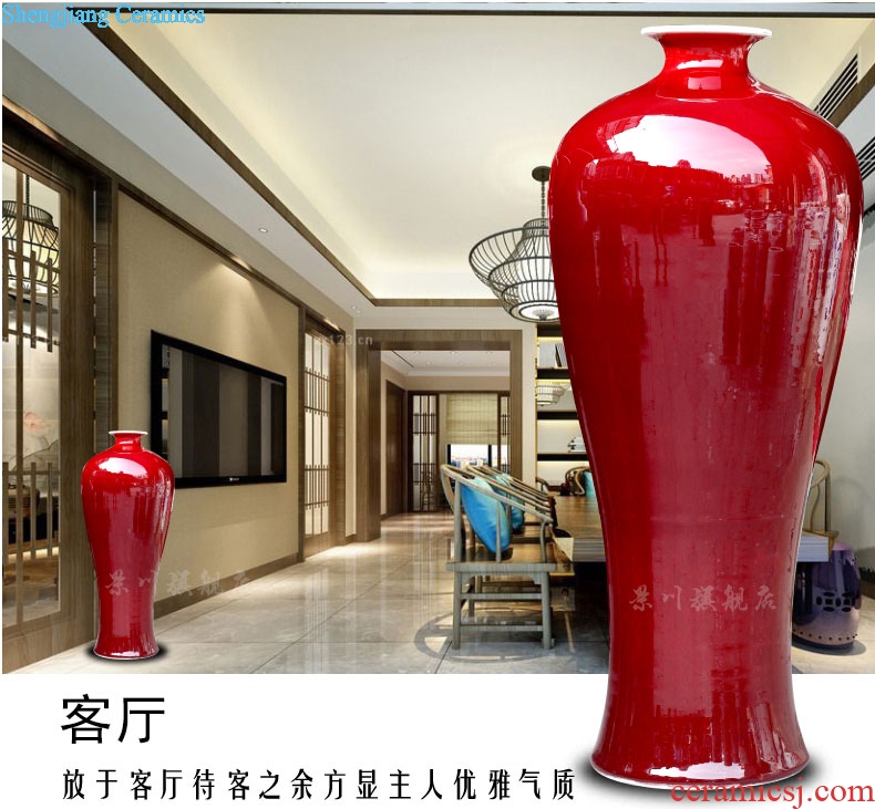 Jingdezhen China red ceramics dried flowers flower arrangement ruby red big vase household hotels sitting room be born modern large furnishing articles