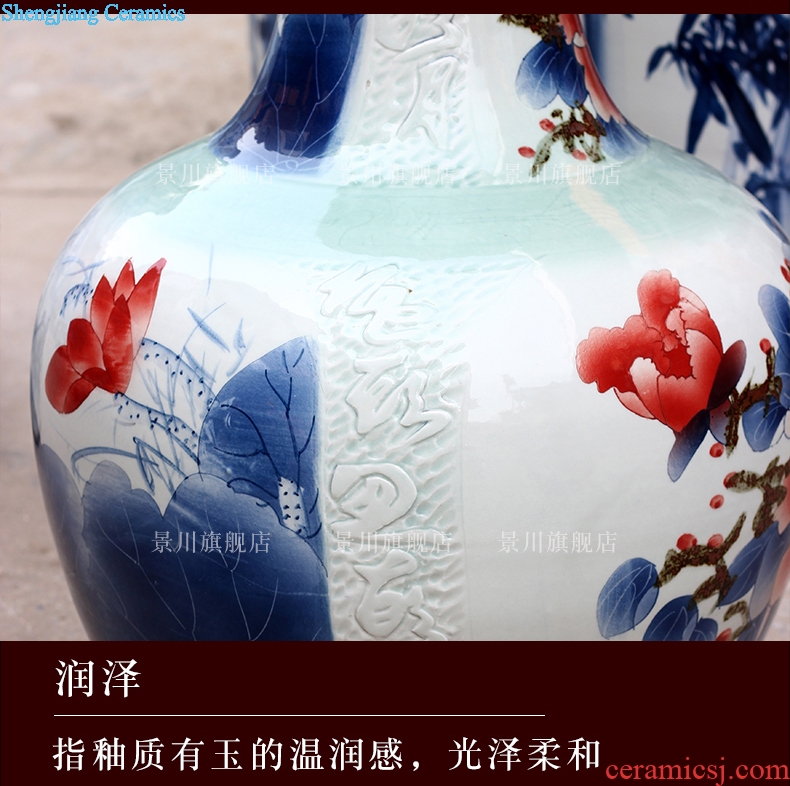 Jingdezhen ceramic hand-painted figure peony blooming flowers big vase household living room large bottles of decorative furnishing articles