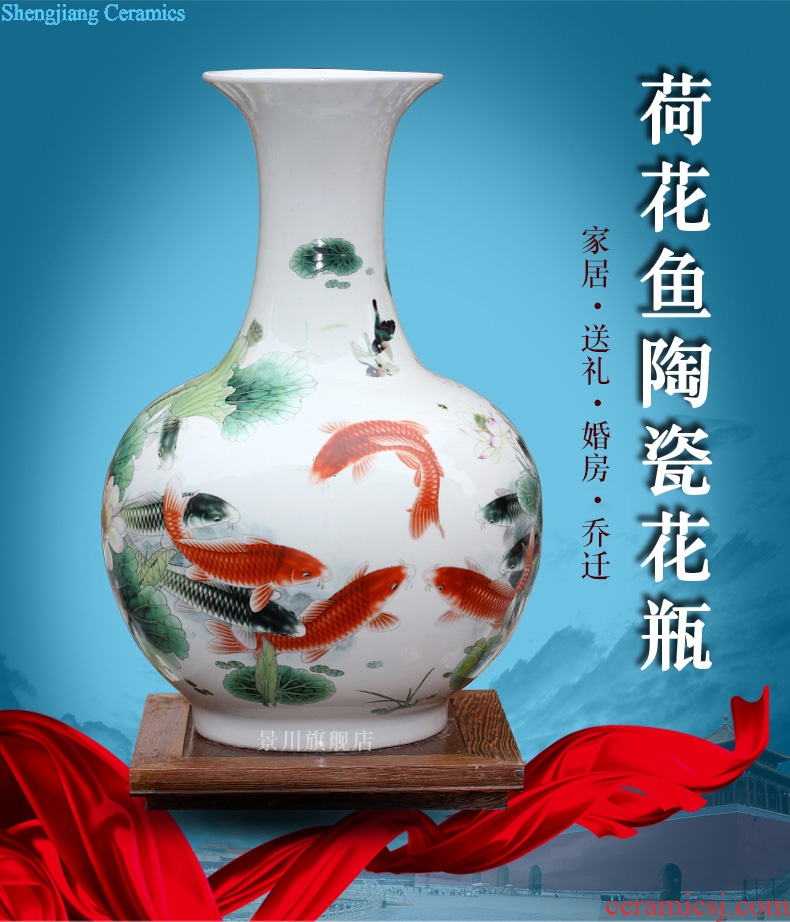 Jingdezhen porcelain lotus fish dry flower vase mesa living room place Chinese office accessory products