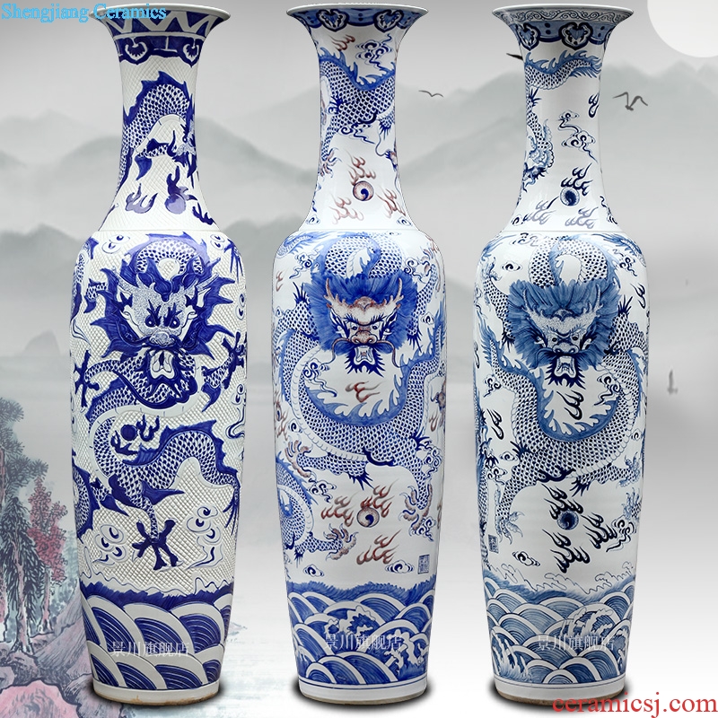 Jingdezhen ceramics hand-painted large blue and white porcelain vase carved dragon porcelain opening furnishing articles 1.8 m 3 m