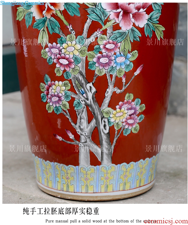 Chinese red hand-painted golden pheasant vase peony flower arranging landing big jingdezhen ceramic guest modern Chinese style household furnishing articles