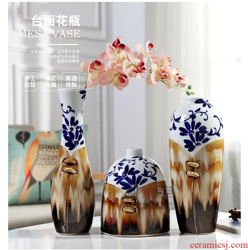 Jingdezhen ceramics vase modern new Chinese style restoring ancient ways is blue and white household soft adornment three-piece furnishing articles sitting room