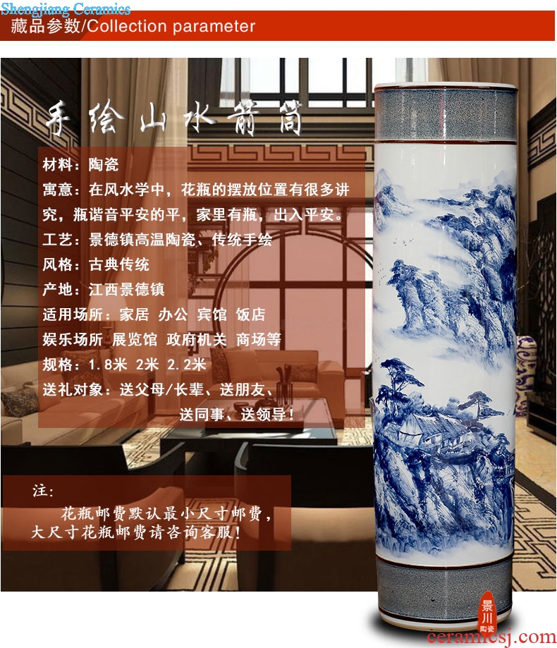 Blue and white porcelain of jingdezhen ceramics hand-painted jiangshan jiao more large quiver big vase sitting room place hotel