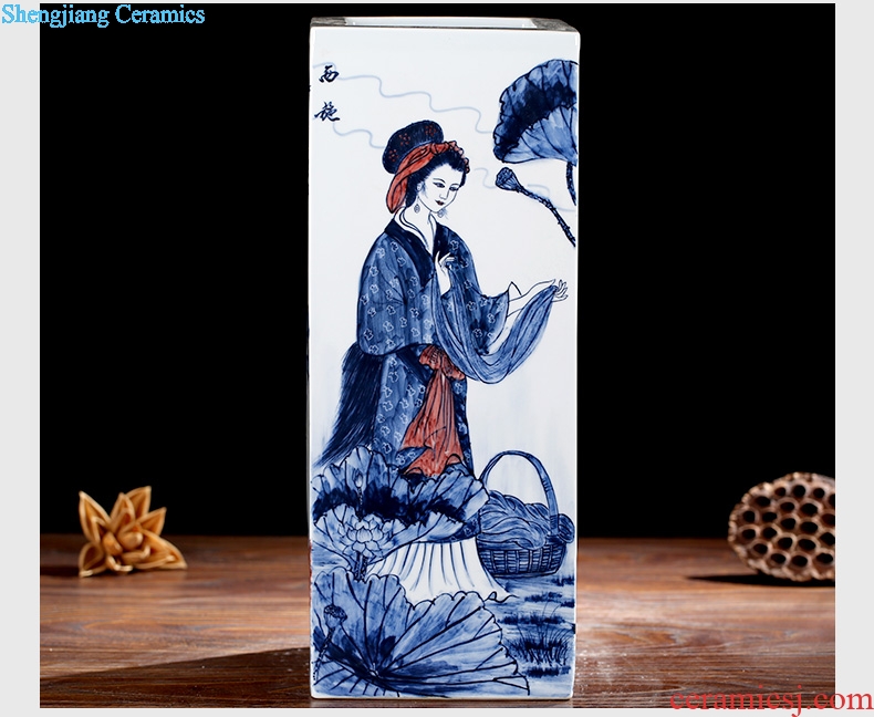 Blue and white porcelain of jingdezhen ceramic hand-drawn square vase the four most beautiful women home sitting room of Chinese style study calligraphy and painting furnishing articles