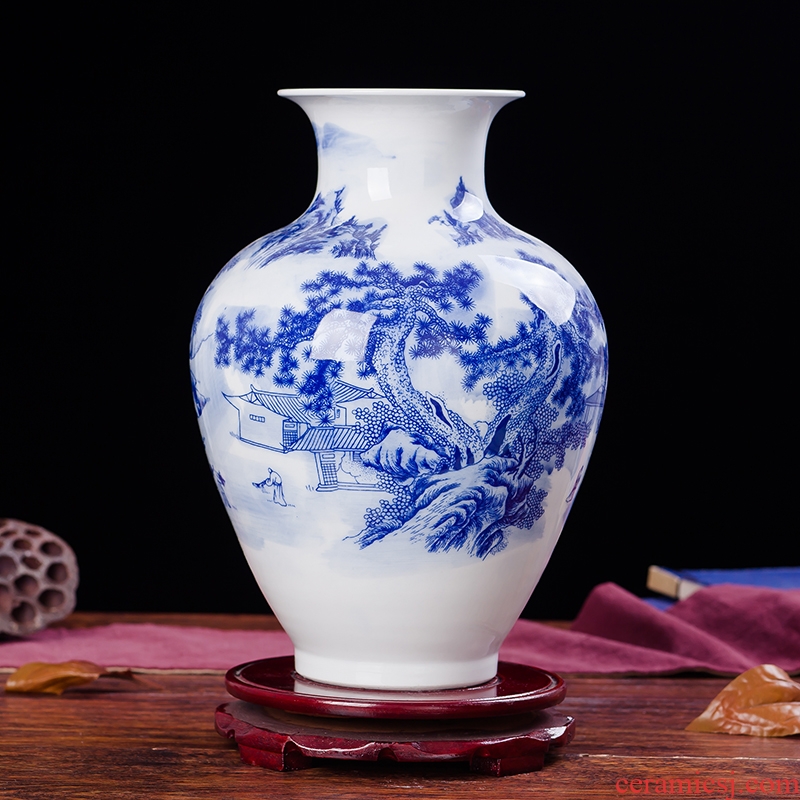 Jingdezhen ceramics landscape paintings of blue and white porcelain vases, the sitting room TV ark wine decorations furnishing articles household act the role ofing is tasted