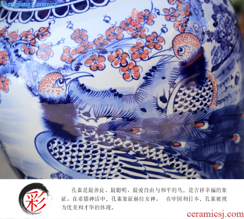 Jingdezhen ceramics hand-painted blue peacock of large vases, flower arrangement sitting room hotel opening decorative furnishing articles