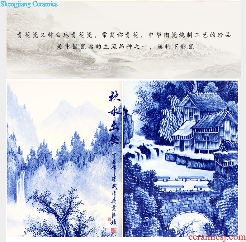 Hand-painted ceramic painting jingdezhen blue and white porcelain of chun xiaqiu winter hang a picture to the sitting room four screen adornment porcelain plate painting background