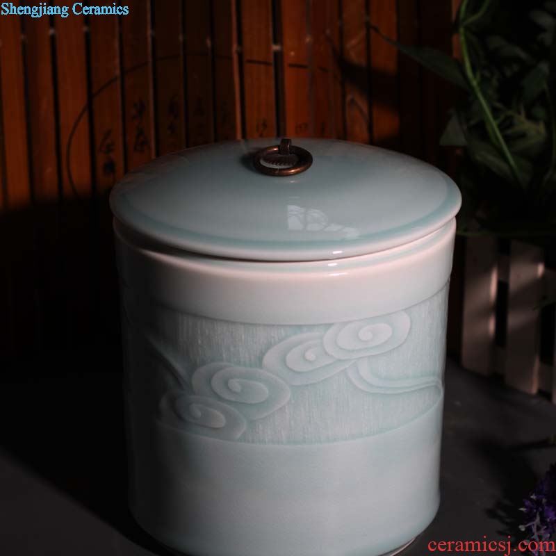 Jingdezhen celadon with cover storage porcelain cover pot celadon decoration elegant kitchen store dry porcelain cover tank