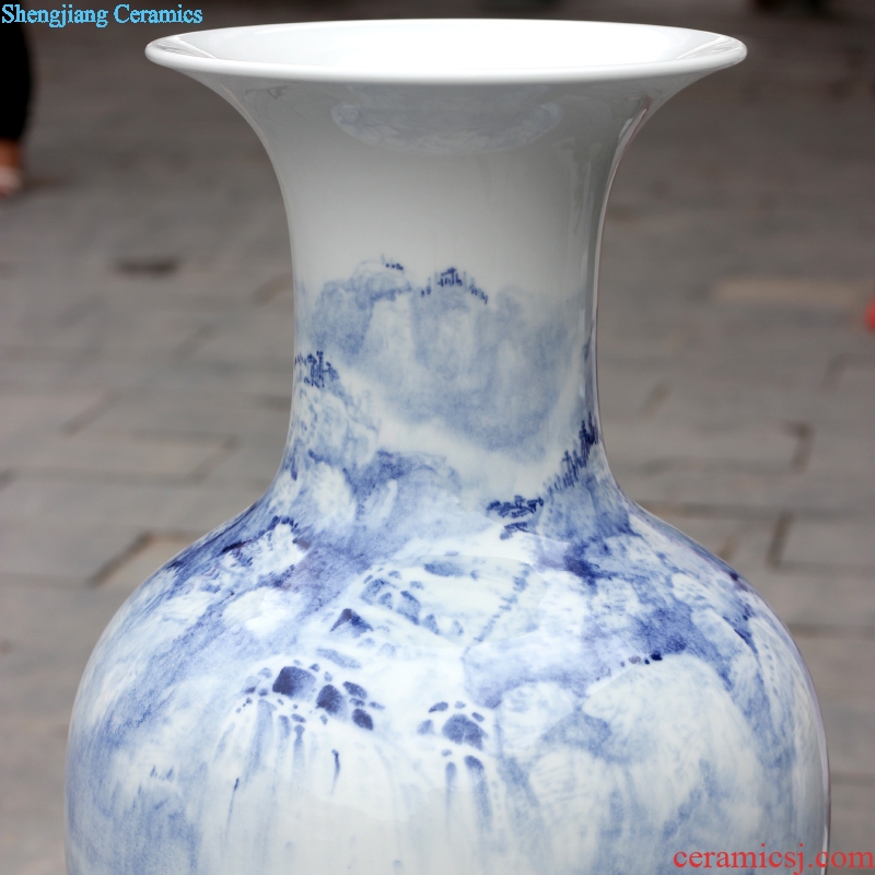 Jingdezhen blue and white porcelain ceramic hand-painted lake view landing big vase household living room a study place