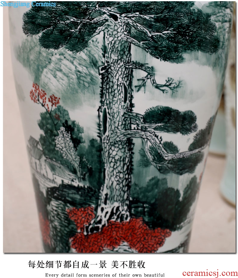 Jingdezhen ceramic big vase hand-painted color ink guest-greeting pine sitting room hotel home furnishing articles landing Chinese arts and crafts