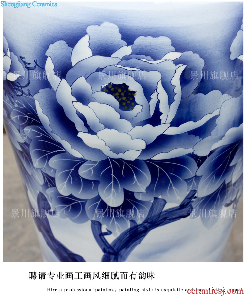 Jingdezhen porcelain ceramic blue and white peony blooming flowers hand-painted sitting room of large vase household furnishing articles