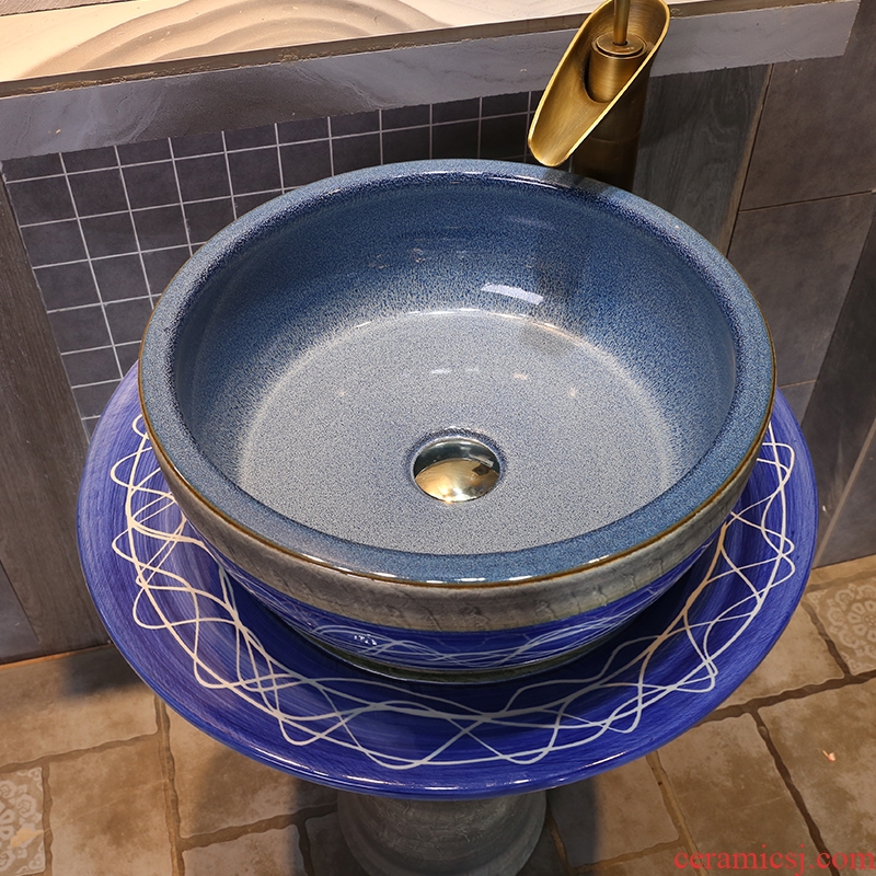 JingYan pillar of blue and white line art basin integration of jingdezhen ceramic lavatory floor sink basin