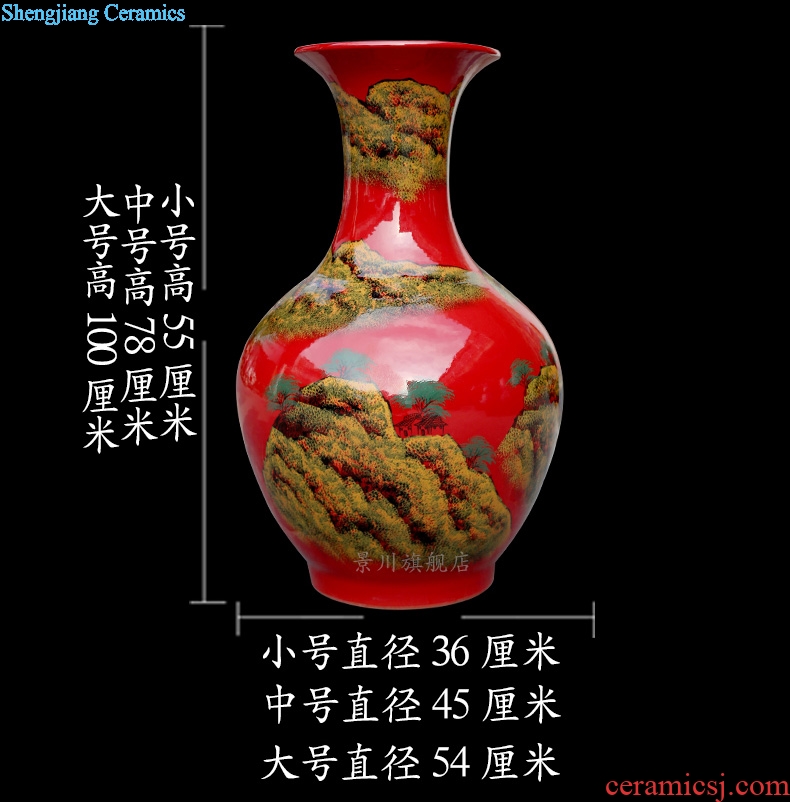 Jingdezhen ceramic hand-painted landscape painting Chinese red vase sitting room office mesa study gourd place adorn article