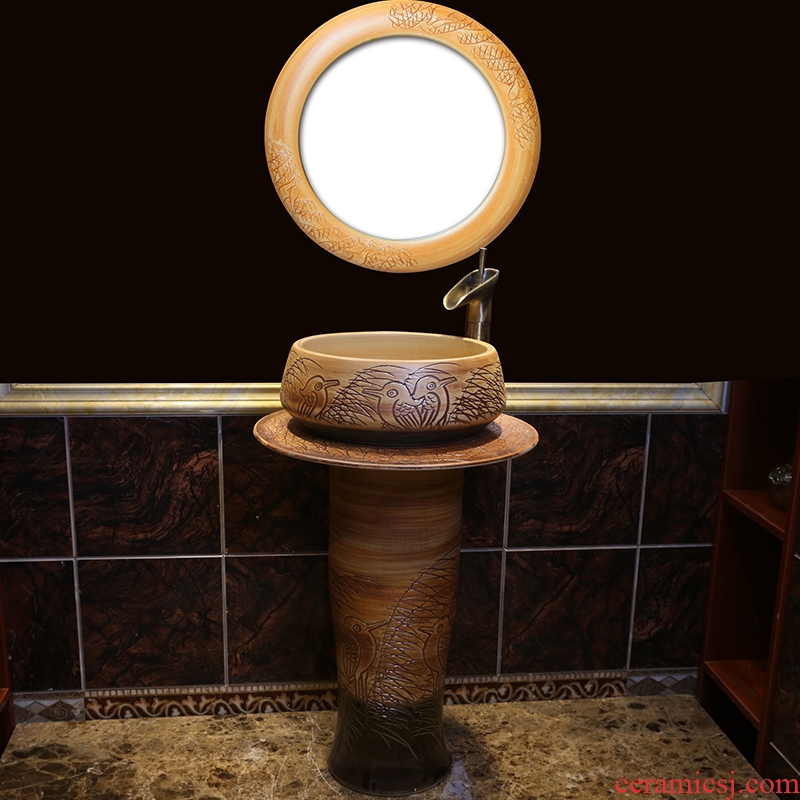 JingYan carving pillar basin ceramic lavatory basin vertical column type restoring ancient ways the sink basin of archaize one-piece column