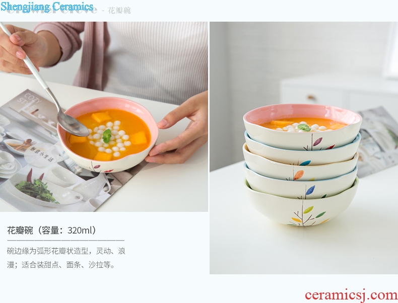 Ijarl million jia household Korean ceramic tableware to eat rice bowl with cover dessert bowl of soup bowl creative rainbow noodle bowl grove