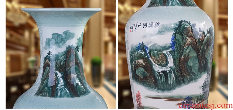 Jingdezhen of large vases, hand-painted color ink landscape ceramic vase modern housewarming sitting room adornment is placed