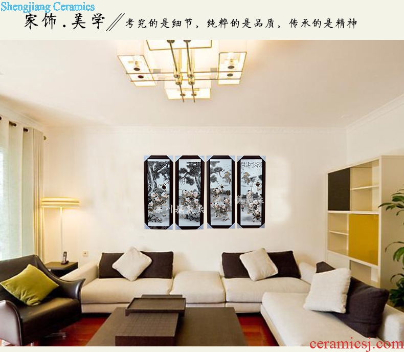 Jingdezhen ceramic painting the lad modern home sitting room adornment picture porcelain plate four screen background picture hangs a picture