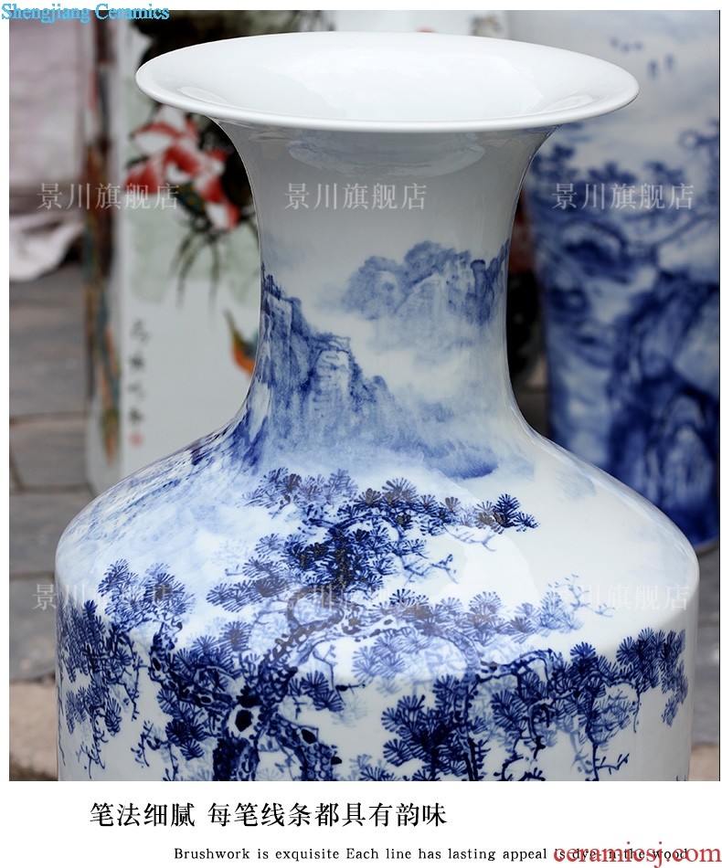 Jingdezhen blue and white porcelain ceramic hand-painted lake view landing big vase household living room a study place