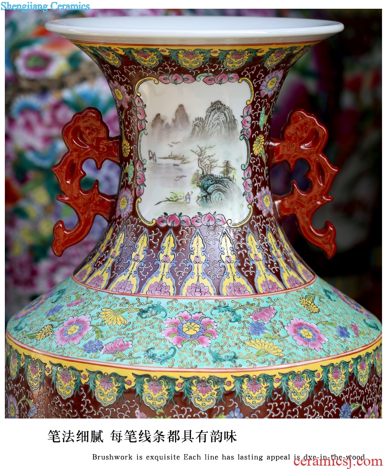 Hand-painted pastel landscapes ears landing big vase jingdezhen ceramic furnishing articles of Chinese style household living room decoration