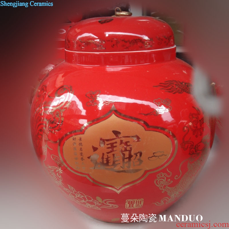 Bright red longfeng ceramic porcelain cover tank storage tank marry festival yuanyang cover pot wedding supplies