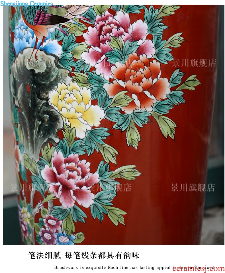 Chinese red hand-painted golden pheasant vase peony flower arranging landing big jingdezhen ceramic guest modern Chinese style household furnishing articles